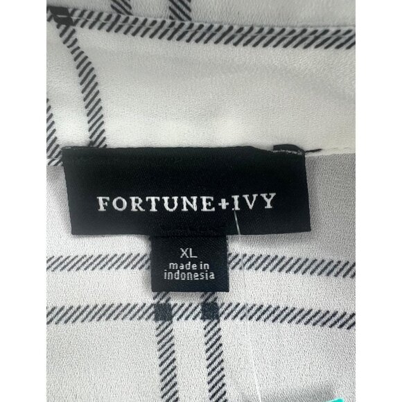 FORTUNE + IVY Christelle White & Black Plaid Button Down Blouse 3/4 Sleeve XL - Picture 8 of 16